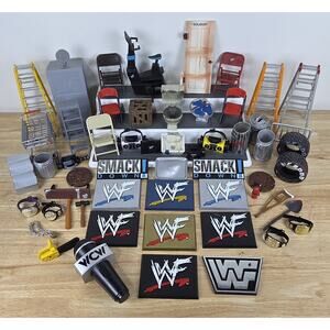 WWE Jakks Accessory Lot Wrestling WWF WCW Ladders Tables Weapons Vintage 57 Pcs